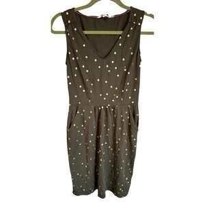 Boden Olive Green Dress Gold Polka Dot Sleeveless V-Neck‎ Pockets Size 6R